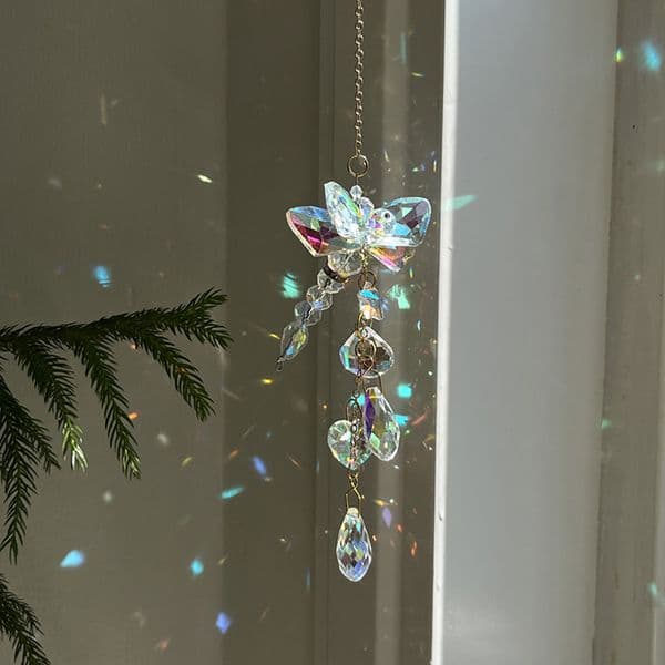 Garden decoration window hanging hand-woven butterfly dragonfly crystal sun catcher wind chime pendant