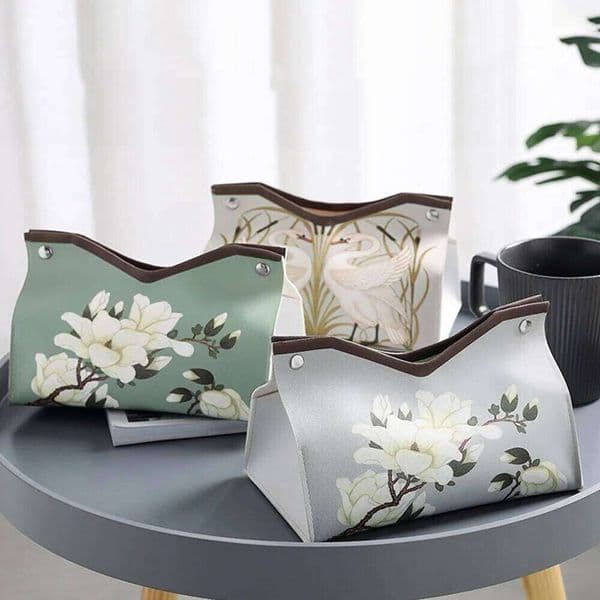 Floral decoration style PU leather box, used for household living room or kitchen tissue boxes 26Y0615