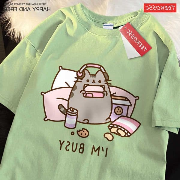 Playing Sorry Cat IM Busy Games With Headphones Man T Shirt Brand Clothing Loose T Shirts Cotton Shirt Tops Couple C260615