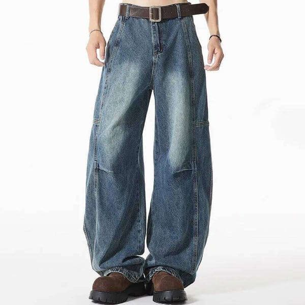 Spring And Summer Retro Blue Curved Knife Jeans Korean Version Men'S Loose Straight Wide Leg Casual Pants 26Y0615