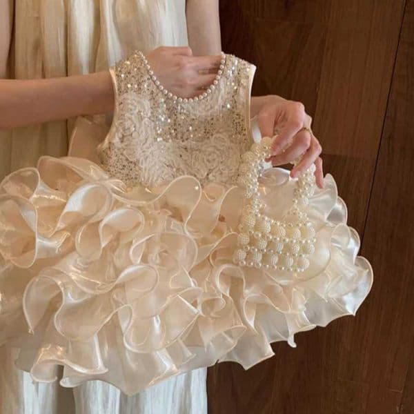 Quality Kids Princess Dresses High Girls Dress-Bead-sequin-flower hemline Girls Party Costume Children Birthday Party Clothes C260615