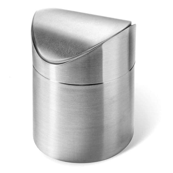 Trash Can with Lid Mini Garbage Bin Brushed Stainless Steel Desk Trash Can for Bathroom Office Kitchen Coffee Table C260615