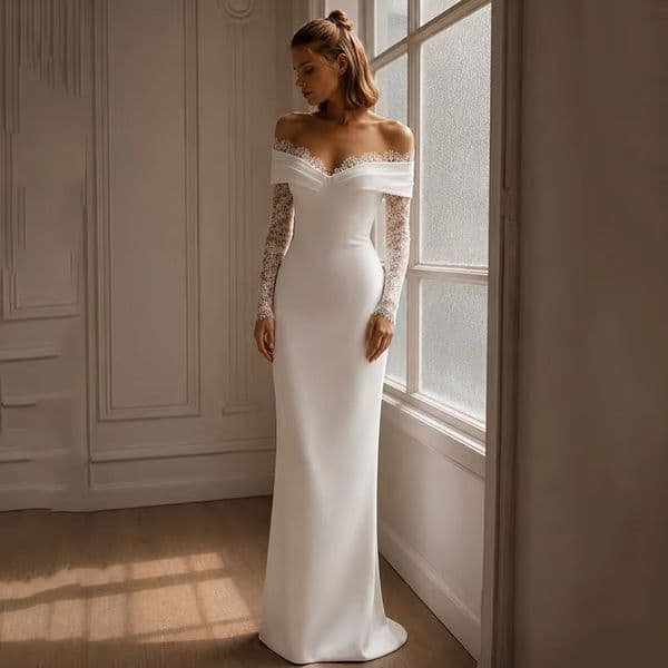 Elegant Simple A-line Satin Wedding Dress Sweetheart Long Sleeve Lace Satin Church Princess Bridal Bride Party Gowns 2027 Vestido De Noiva