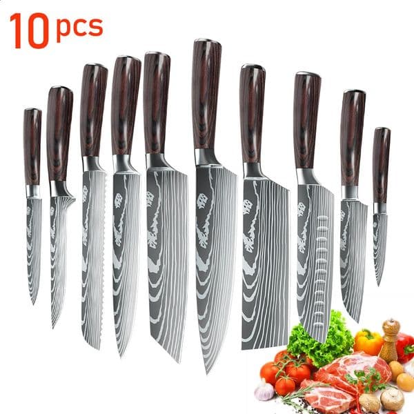 Kitchen knives Set 10pcs Professional Chef Knives 7CR17 440C High Carbon Stainless SteelSharp Santoku Boning Knife Gift Case 260615