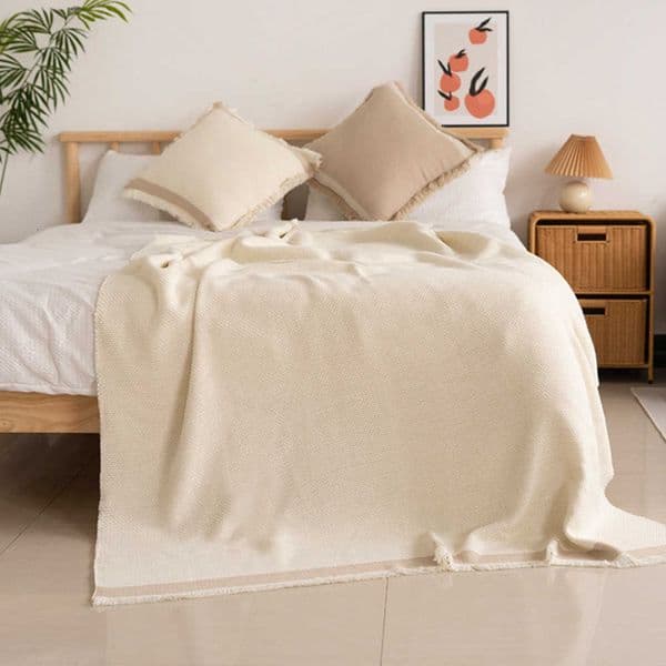 Style Plain Bedside Rug with Tassel Edge Sofa Living Room Throw Air Conditioning Blanket Cover Bed Runner Towel Y260616