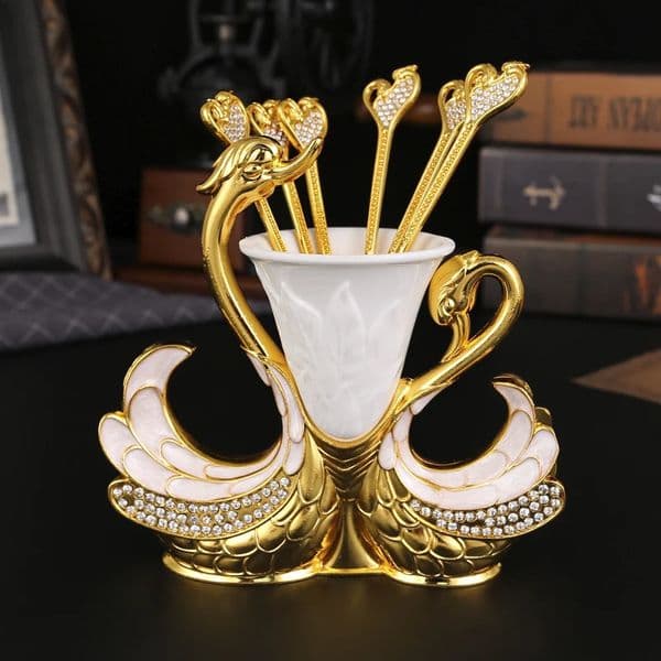 A swan shaped fruit fork and spoon set a bucket rack 6 spoons or forks suitable for drinking coffee eating dessert use 260615