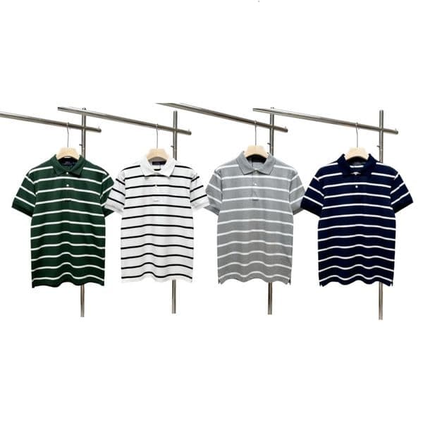 Fashion Horizontal Stripe Mens Polo Shirt Short Sleeve Lapel Collar Button Front Soft Cotton Loose Fit Casual Golf Daily Business Summer Basic Top Clothes