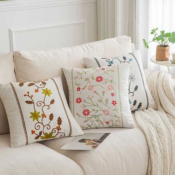45x45cm Embroidered lowcase Flower Design Lumbar Decorative Throw low Cover Farmhouse Cotton Canvas Cushion Case for Sofa J260616