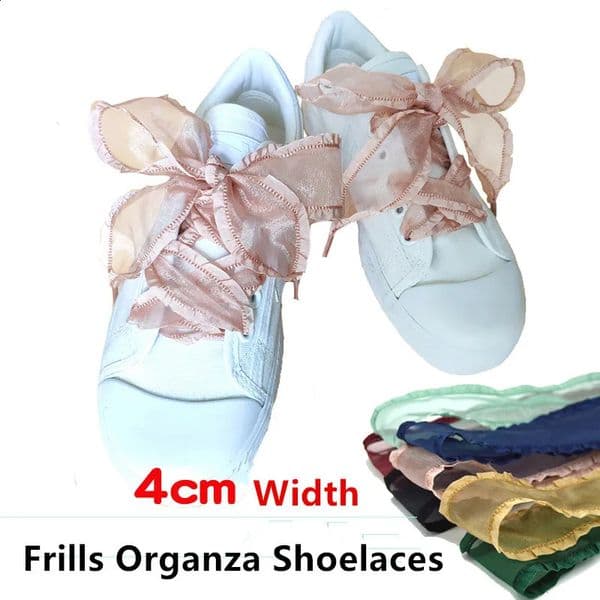 4cm Widened Frill Organza Shoelaces 18 Colors Chiffen Yarn Bow Wide Laces Trend Beauty White Casual Sneaker Shoes Dropship 260616