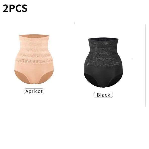 2PCS Breathable Women's Briefs Solid Color Hollow-out Seamless Body High-waisted Shapewear Abdomen and Hip Lift