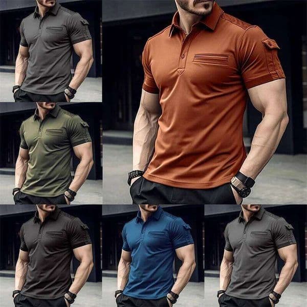 Summer Solid Color Fashion Casual Workwear Style Design Slim Fit Lapel Short Sleeve Men's Everyday Polo Shirt J260616