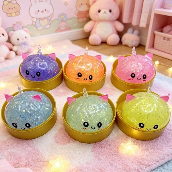 Unicorn Large Dumpling Stress Ball with Steamer Colorful Squishy Bun Sensory Toy for Anxiety Relief Squeeze Dough Ball for Adults&Kids