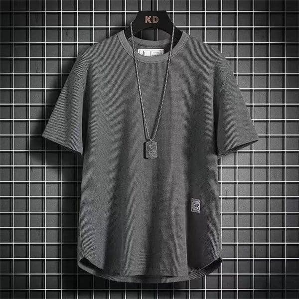 Black Waffle T-shirts For Men White Blue Tee Casual T shirt Oversized Tops Quality Unisex Short Tshirts Tees Men Clothing 260613