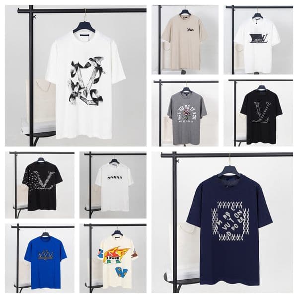 LshirtsV Luxury designer brand letter print T-shirt, unisex loose-fit fashion pure cotton crew neck top with high street hip-hop style, for daily casual wear XS-L