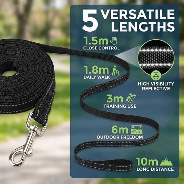 Nylon Reflective Dog Leash 15M-10M Long Training Lead for Dogs Outdoor Walking Pet Traction Rope for Night Safety Pug Supplies L260615
