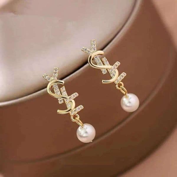 Diamond Set Pearl Letter s Titanium Steel Earrings Charm Designer for Women Stud Jewlery Love Hoop Gifts Woman Girl Gold Sier Rose Wholesale