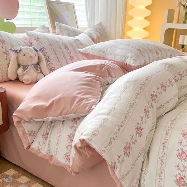 Style Rural Bedding Set Fresh Floral Four Piece Set Girl Heart Double-layer Gauze 2024 New Meeting Duvet Cover D260616