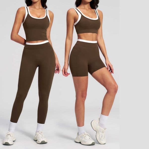 Color-Block Clothing Womens Nude Gym Feel Yoga Suit Ribbed High-Waist Outdoor Casual Versatile Fitness Sports Sets 2 Pieces SetR260616