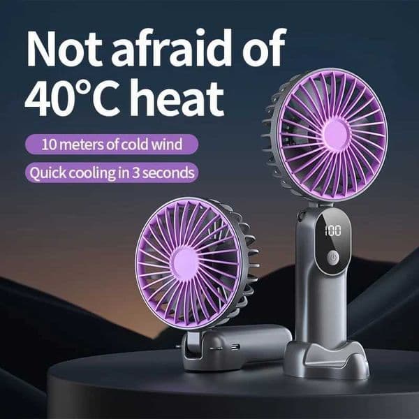 2026 Mini Portable USB Fan with 6 Speeds and Digital Display Foldable 3-in-1 Handheld Neck and Desktop Fan for Outdoor Z260616