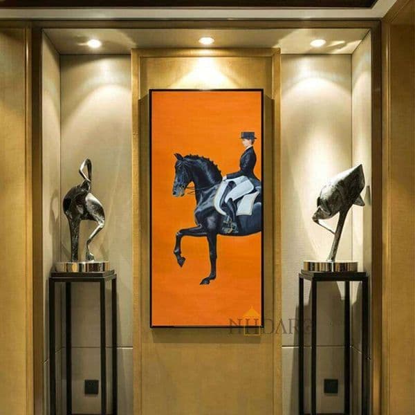 Scandinavian Minimalist Wall Art Classic Modern Orange Horse Racing HD Canvas Poster Print Home Bedroom Living Room Decoration 26L0616