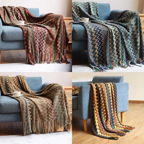 100 Acryl Hand Knitted Blanket with Tassel Summer Blanket Bed Sofa Travel Breathable Chic Bohemian Soft Comfortable Bla Y260616