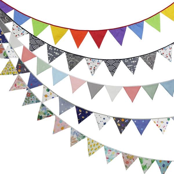 32M Cartoon Print Fabric Bunting 12 Pennant Flags Wedding Party Decor Banner Home Baby Shower Carnival Garland 260615