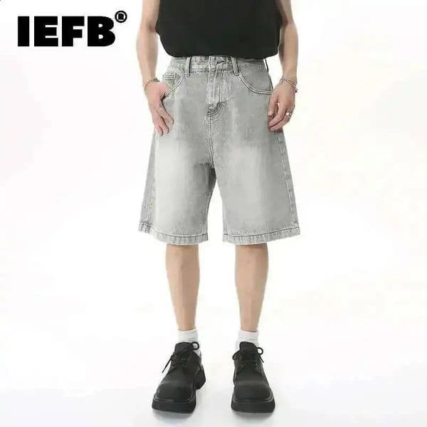 IEFB Summer Mens Casual Jeans Shorts Loose Mid High Waist Fashion Knee Lenght Denim Short Pants Vintage Male Korean 9A8588 260616
