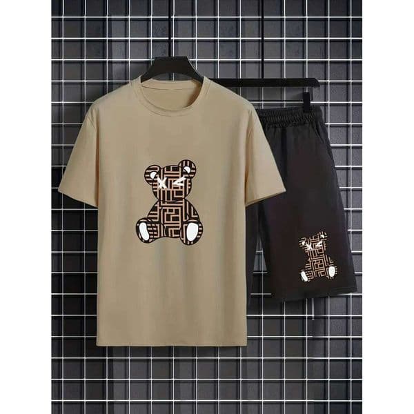 2026 Summer Casual Fashionable Breathable Sports Loose-Fit Quick-Dry Men's Short-Sleeve Hip-Hop Bear Print Set 26Y0616