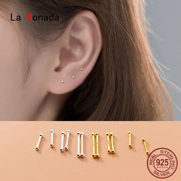 La Monada Sterling Silver Stud Earring Two Ball Fine 925 Silver Jewelry Woman Earrings Stud Silver 999 Keep Piercing Nut 260615