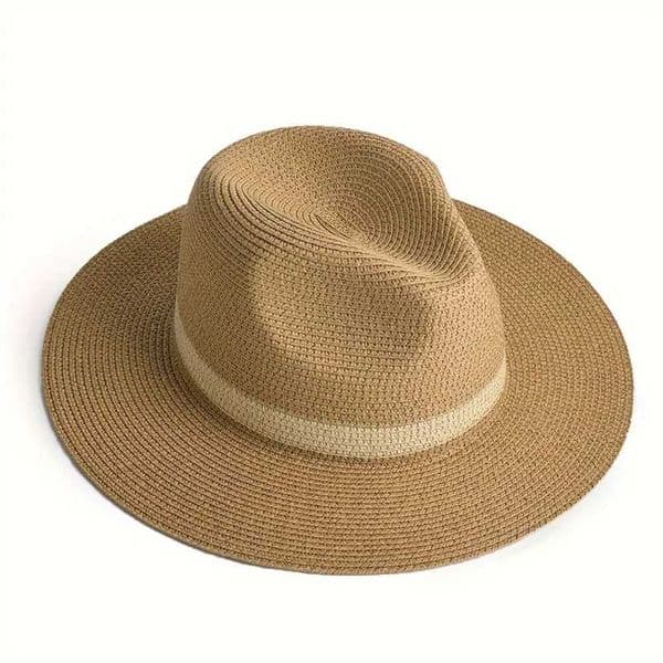 Stylish Wide Brim Panama Hat - UV Protection Unisex Beach Hat with Color Block Design Breathable Foldable for Summer Travel L260617