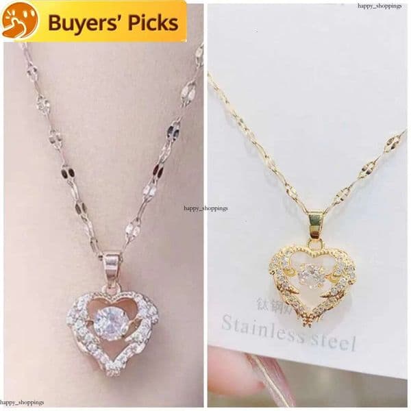 Brand Designer Jewelry Steel Dynamic Ocean Necklace For Women, Light Luxury Simple High-End Fashion Micro-Inlaid Zircon Heart Pendant Clavicle Chain
