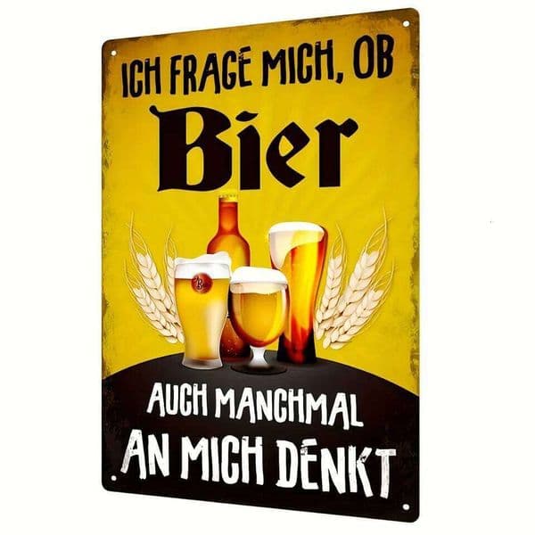 Vintage German Quote Metal Tin Sign (12x8 inches) - Retro Wall Art with Beer Mug and Winged Design, Perfect for Home Decor 26L0616