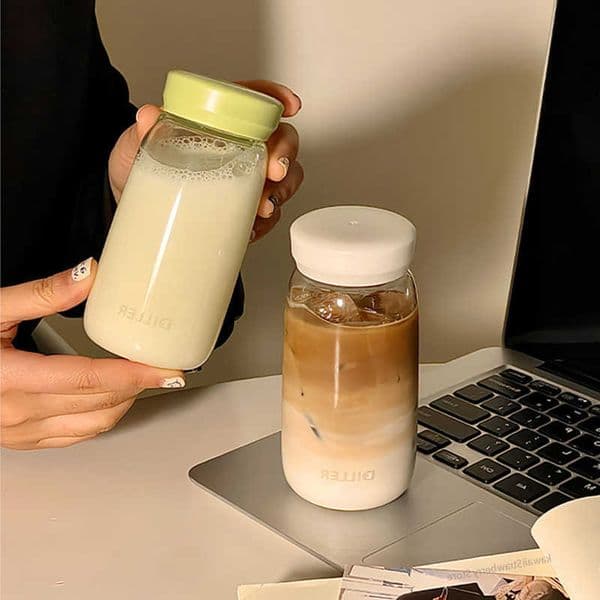Cute Korean Water Bottle Travel Tritan Cold Coffee Tea Milk Juice Cup Gym School Simple Drinking Bottle With Filter Scale 300ml L260617