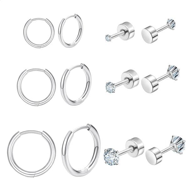 20G Flat Back Hypoallergenic Stainless Steel Small Huggie Hoop Cartilage Helix Stud Earrings Set for Women 260611