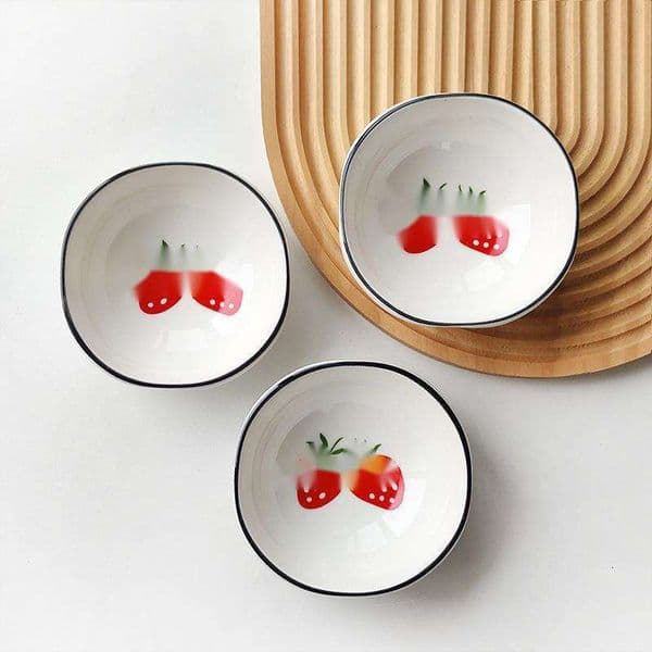 4-inch ceramic seasoning cute strawberry hot pot dipping sauce bowl, wholesale vinegar oil dish, small bowl