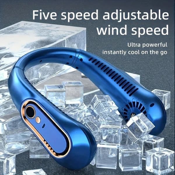 Free Hands No Leaf Neck Hanging Fan Portable Hanging Mini Fan Digital Display Power Outdoor Hiking Camping USB Charging 260617