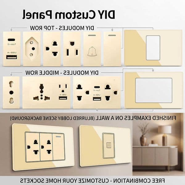 2x4 Modular Plate DIY Wall inch Featuring Tempered Glass NEMA 5-15R Duplex Outlet US/EU/Italy/Chile Socket ModulesR260617