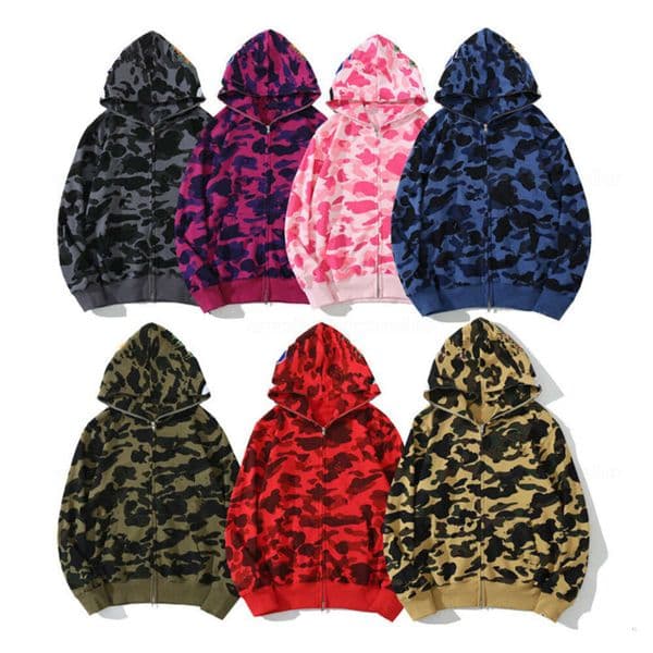 Bapeslys Hoodie Mens Designer Hoodie Camouflage Shark Long Sleeve High Quality Baps Hoodie Patchwork Multi Camouflage Cotton Fabric Zip Up Graphic Hoodie F19