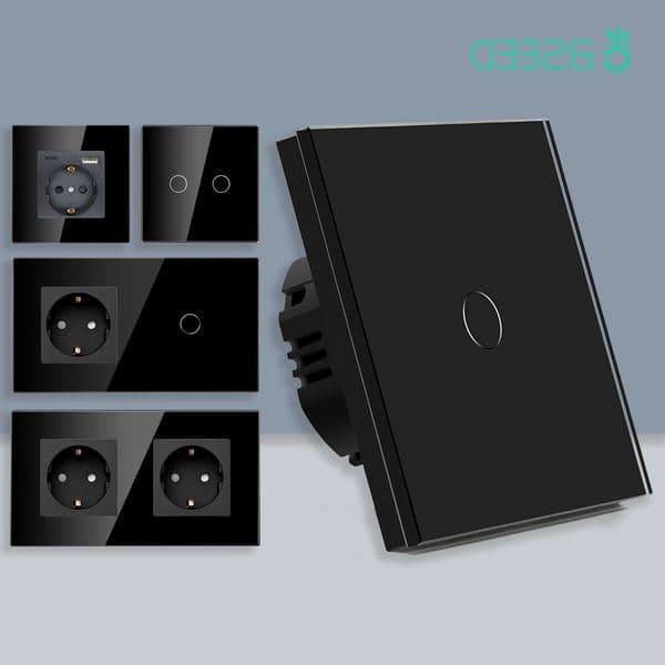 Switch BSEED 1/2/3Gang Touch Light Sensor Switch 1Way Wall Electric Socket With USB Type-C Glass Socket EU Standard BlackR260617