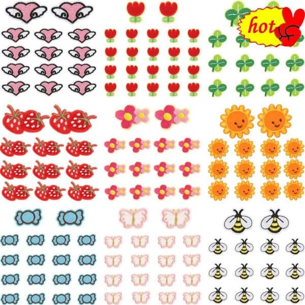 2026 10Pcs cologne Lot Cute Patch For Clothing Kids Iron On Bee perfume Flower Clover Strawberry Butterfly Heart Small Bulk Wholesale Pack Embroidery Free Shipp 32