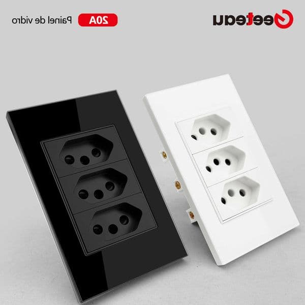 Triple Geeteau Brazil Standard 20A Wall Socket Durable Tempered Glass Panel Black White Home Improvement Power Outlet SafeR260617