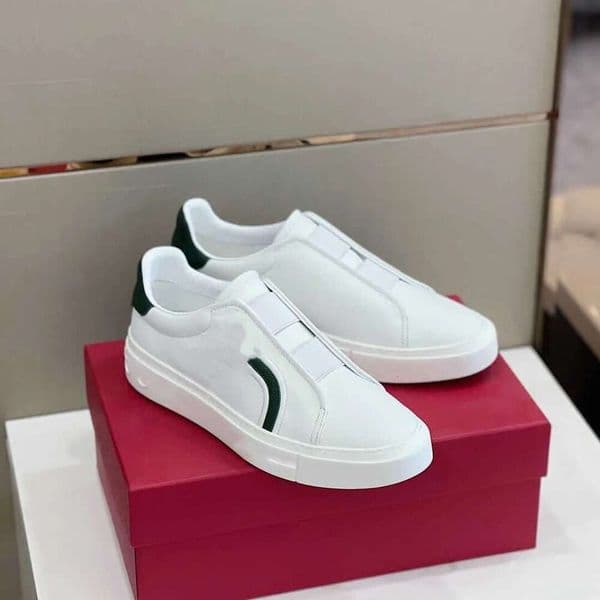 Designer summer fashion color block leather slip on sneakers Luxury no laces low top platform casual flat shoes Men's curved side stripe for walking office street wear