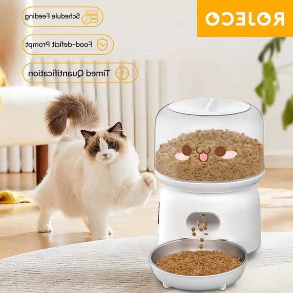 Automatic ROJECO Cat Feeder 3L Smart Pet Food Dispenser WiFi Button Auto Dog Feeder For Cats Pets Remote Control Feeding Supply L260617