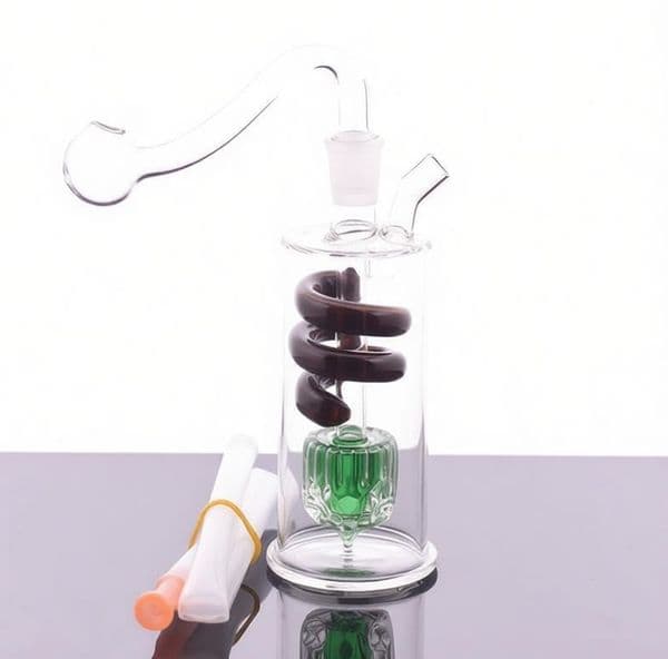 Wholesale colorful mini Thick heady Spiral Recycler Water smoking pipe Glass Oil Burner Bong Hookahs Bubbler Water Pipe with 10mm male bagner bowl