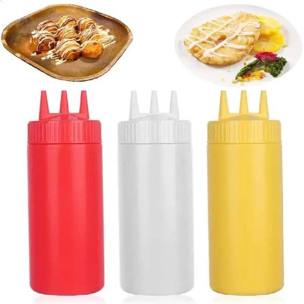 3pcs 650ml Ketchup Squeeze Bottle Plastic Condiment Squirt Bottles 3 Hole Dispensing For Oil BBQ Sauces Paint 260615