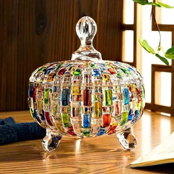 Desktop Decoration Glass European Style Candy Jar Colorful with Lid Snack Dustproof Halloween Storage Box Chocolate 260617