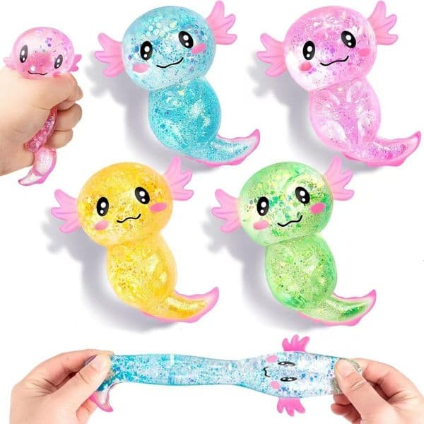 Needoh Sensory Squishy Axolotl Stress Relief Fidget Toy Glitter Malt Sugar Amphibian Fidget Toy for Kids Soothing Birthday Party Gift Population Sea Shipping