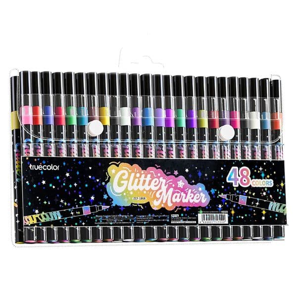 Truecolor 48 Colors Glitter Marker Pens Sparkle Drawing Markers with Soft PVC Pouch for Crafts Cards 260616