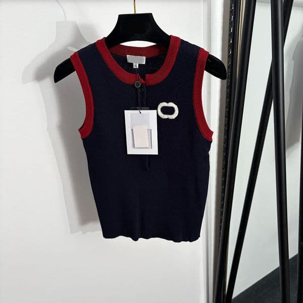 Designer Woman Preppy Knit Vest Sleeveless Letter Embroidered Trendy Top Summer School Daily Wear