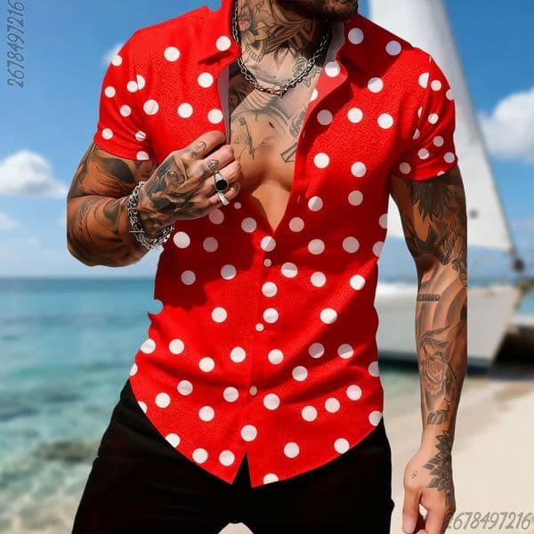 16 colors mens retro polka dot shortsleeved shirt comfortable vacation casual handsome fashion lapel European size tops 260617